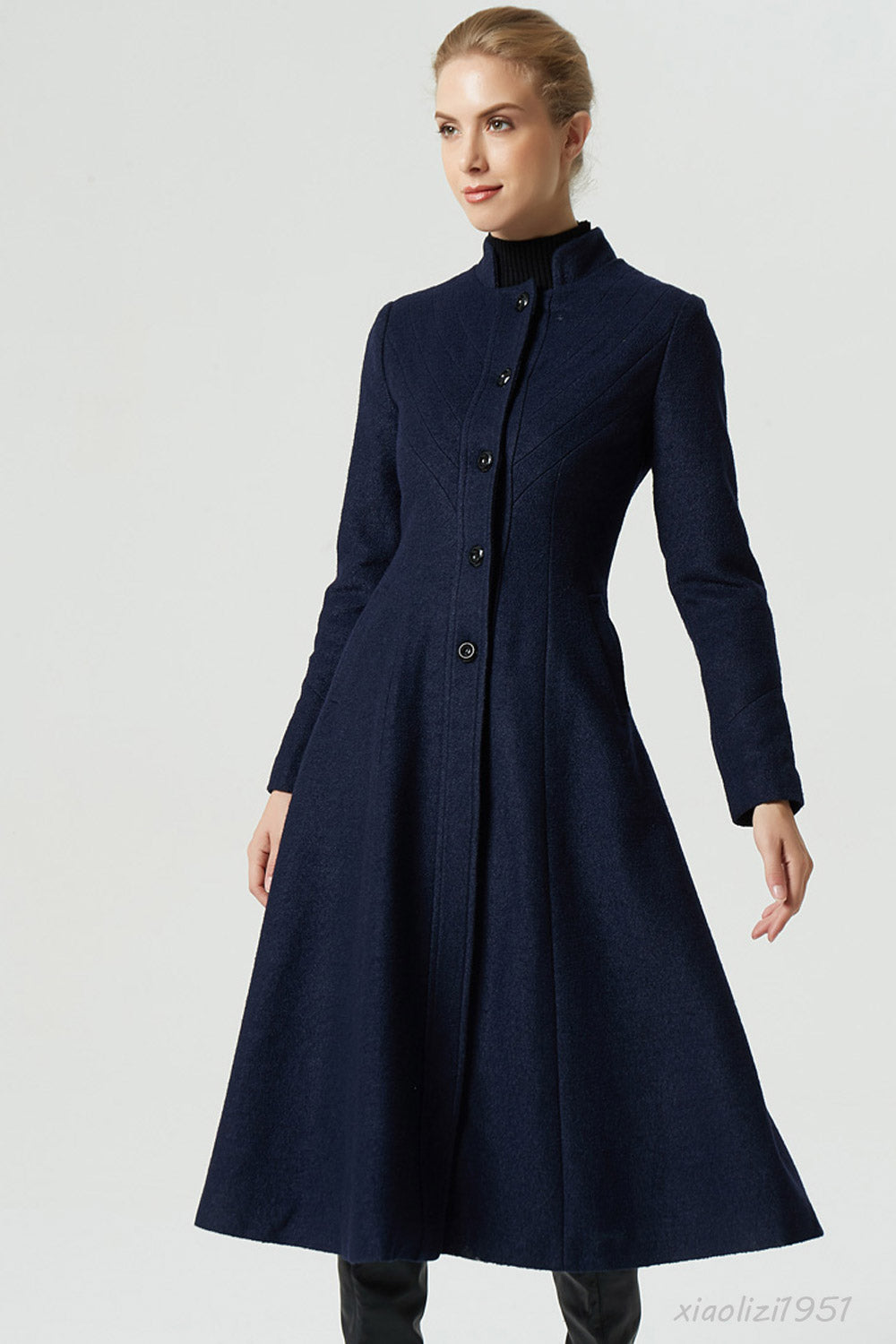 Vintage Wool Coat for Women Navy A-Line Midi Winter Coat | Xiaolizi Navy / M Vintage Wool Coat for Women Navy A-Line Midi Winter Coat | Xiaolizi Navy / M