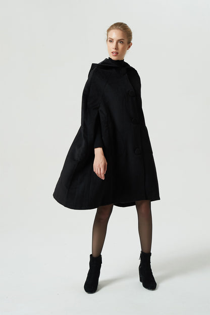 Wool Cape Coat – Vintage Hooded Cloak for Autumn & Winter 1952