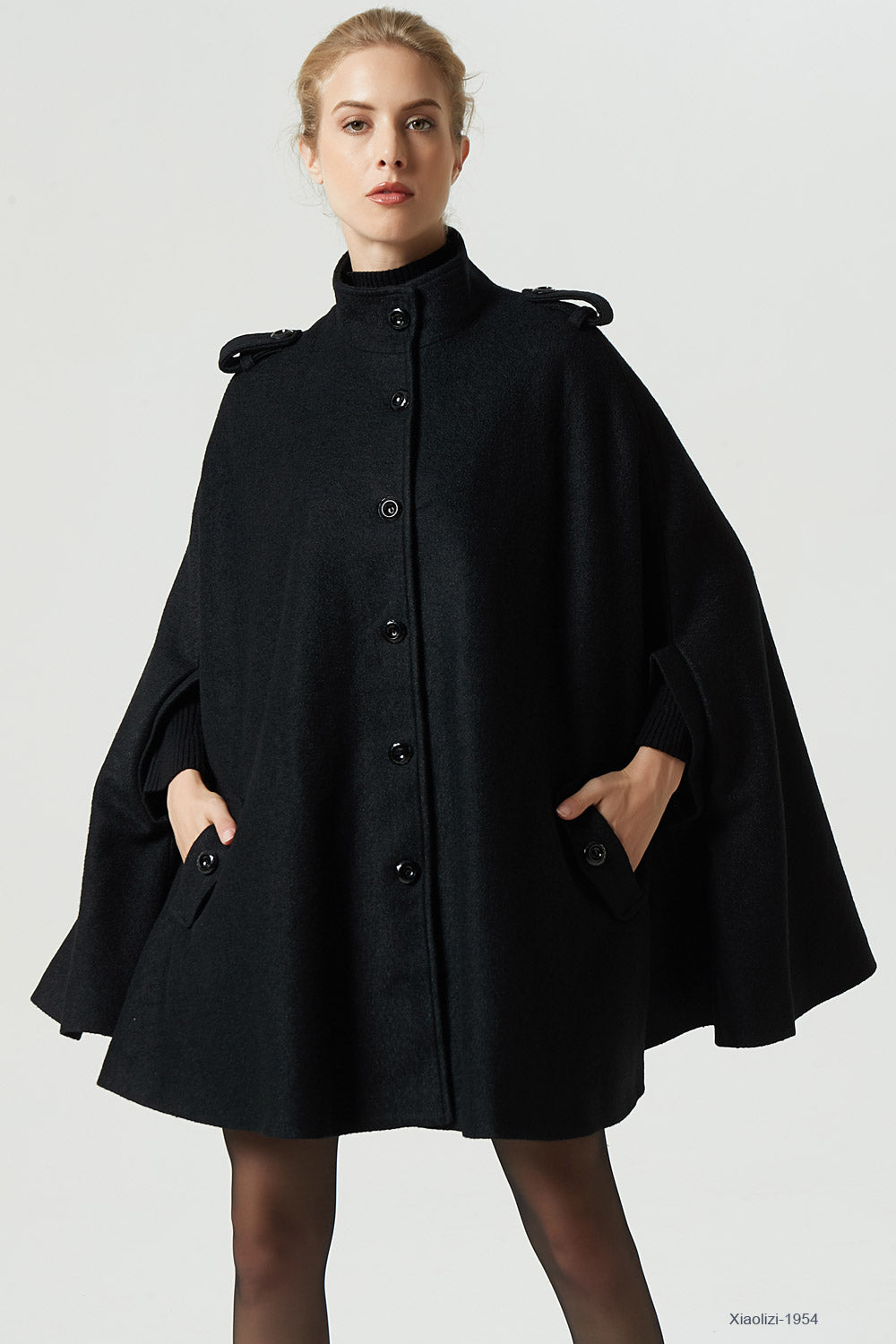 black wool cape plus size cape for women 1954#