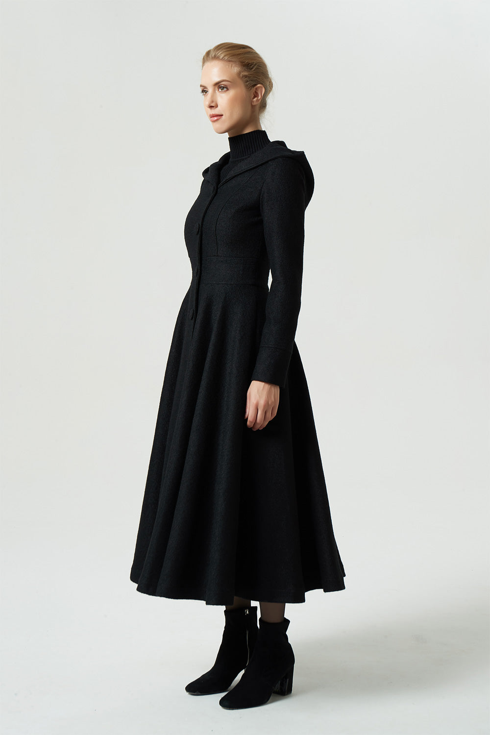 winter maxi hooded black wool coat 1958# – XiaoLizi