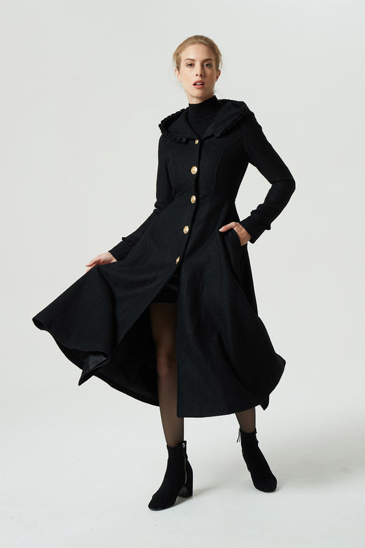 black hooded coat