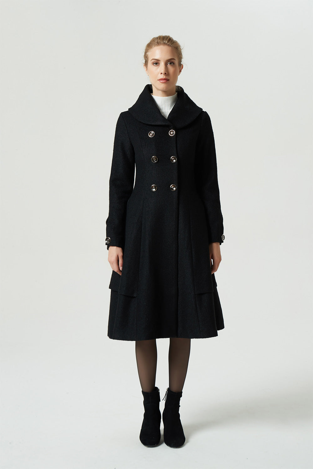 winter classic midi black wool coat 1962#
