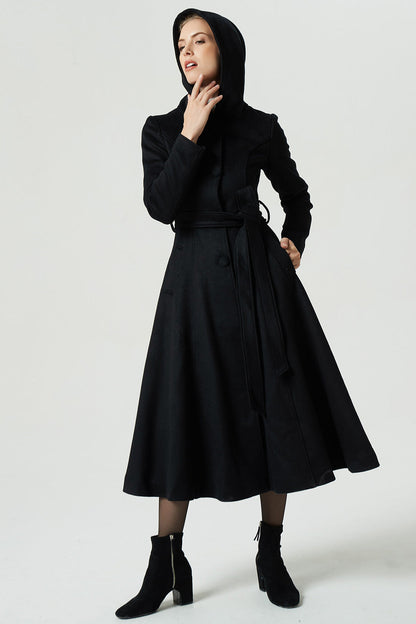 black hooded coat