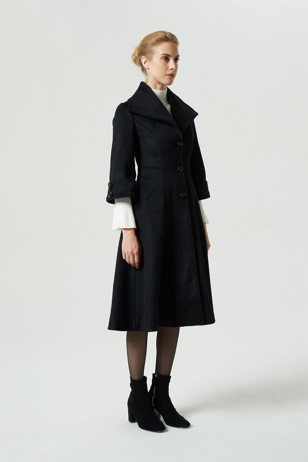 black winter wool coat with lapel collar 1964#