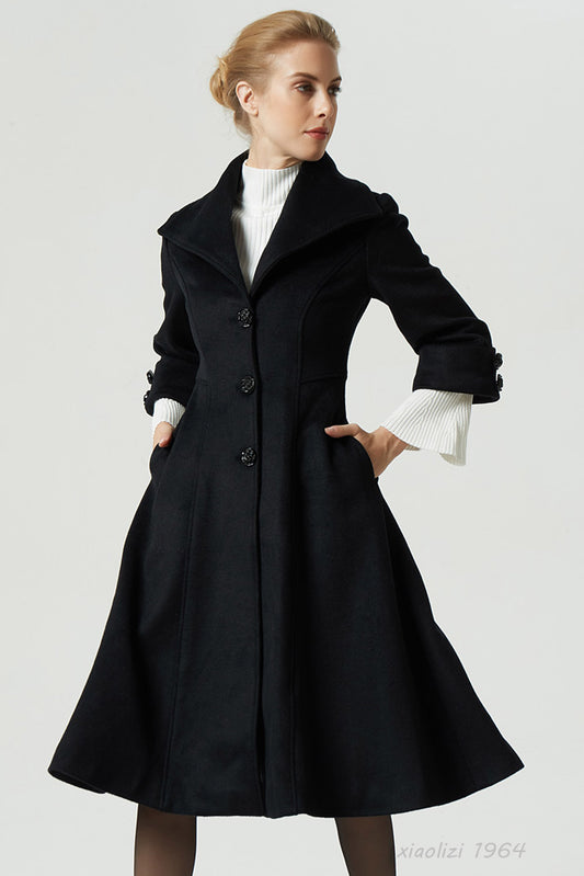 Long trench coat, navy coat, womens coats, swing coat 1605# – XiaoLizi