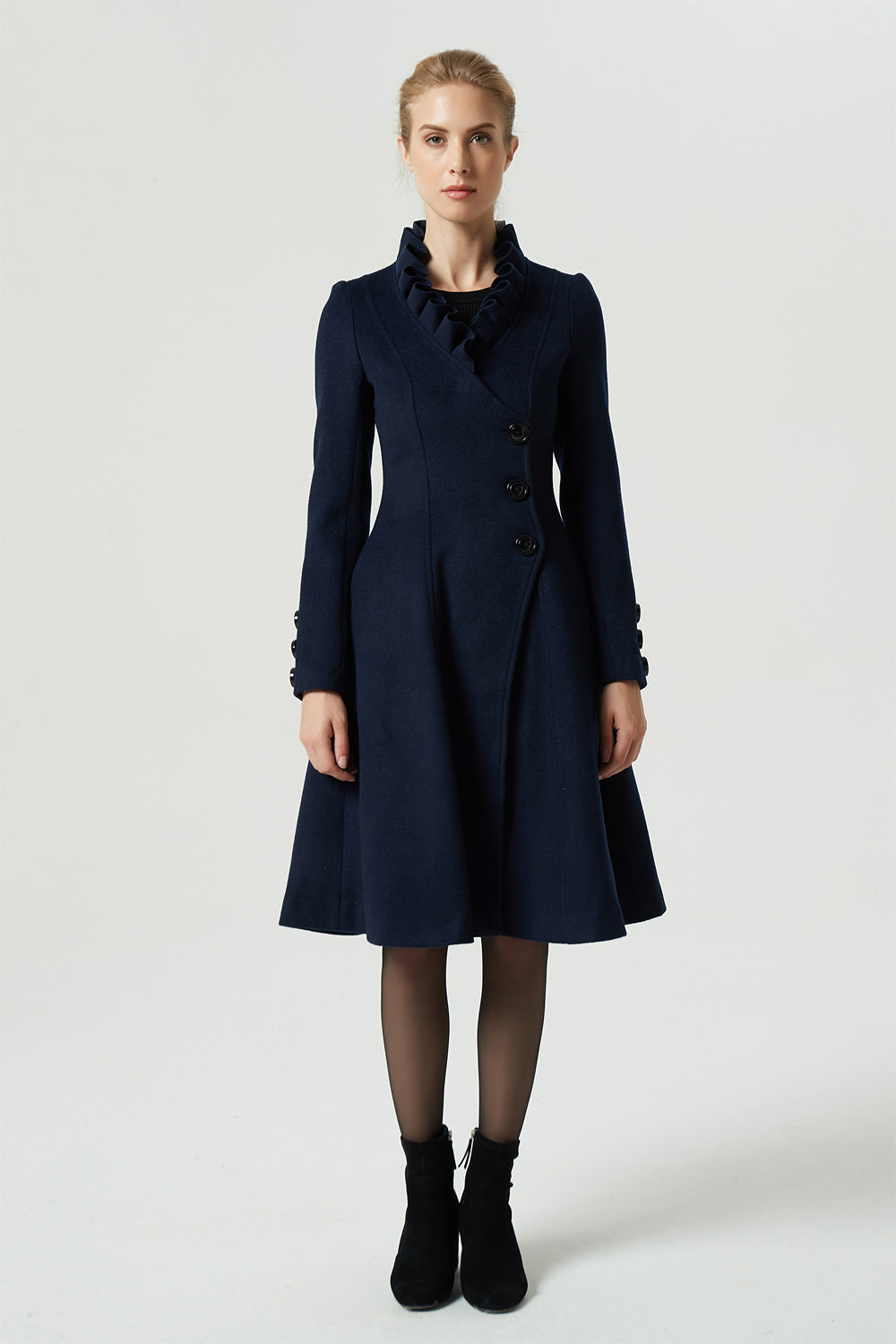 Blue knee deals length coat