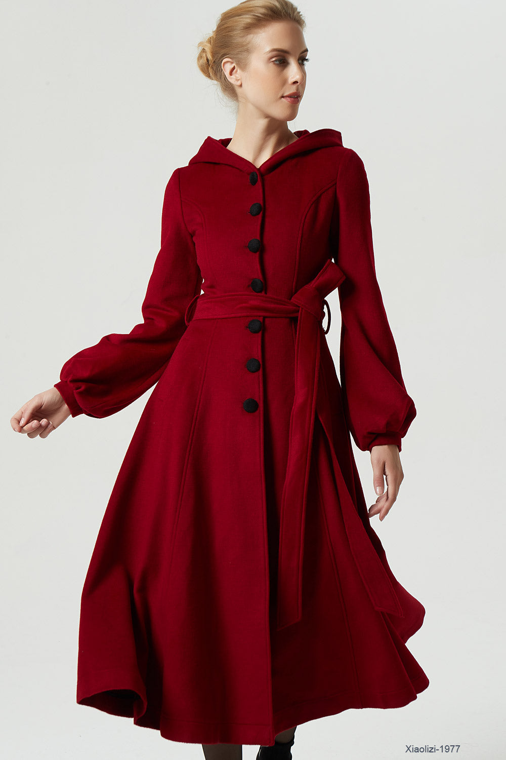 womens long dress coat wine red wool coat 1977# – XiaoLizi