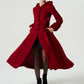 Red Wool coat, Long hooded wool coat, Custom coat 3184