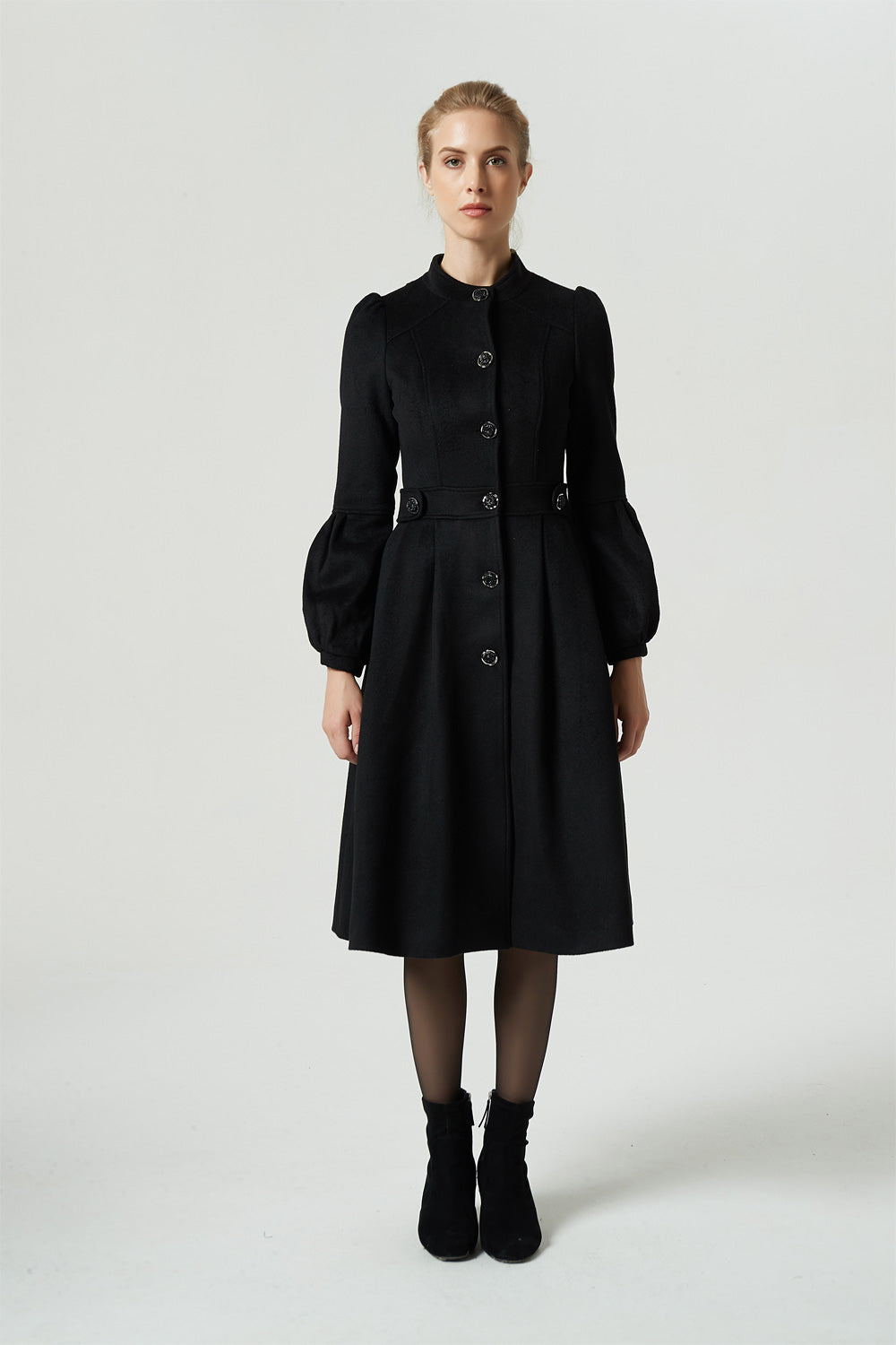 womens black fit and flare dress coat 1980# – XiaoLizi