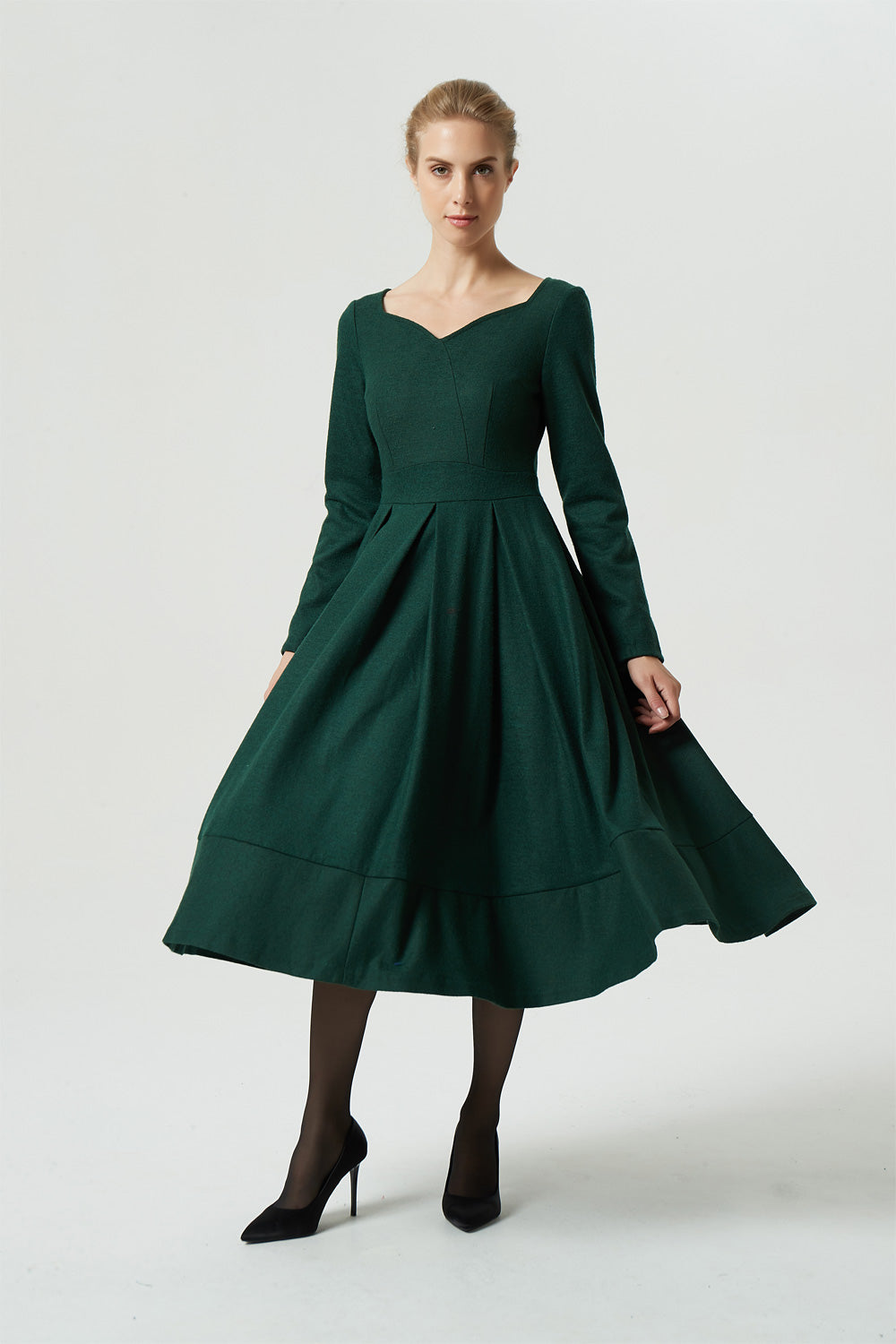 Green midi winter wool dress women 1993 Xiaolizi Green midi winter wool dress women 1993 Xiaolizi