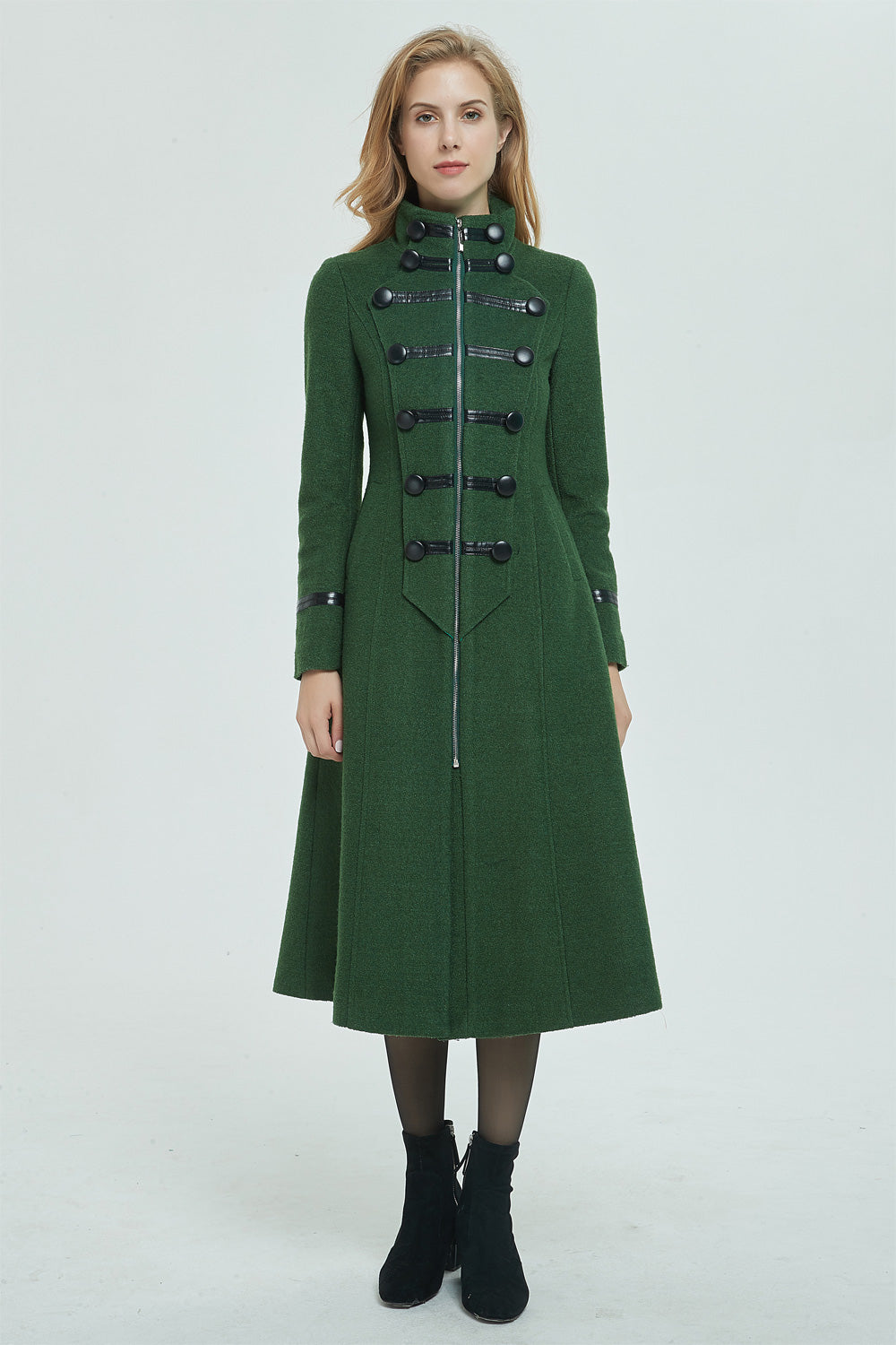 Long wool coat, winter coat, womens coat, green coat 1949#