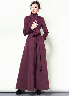 Brown Wool Long Coat - Handmade A-Line Silhouette with Belt 2956