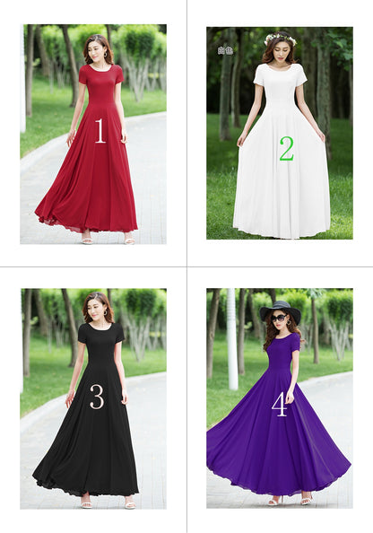 Grey Chiffon Maxi Dress - Vintage Swing with Fitted Waistband 2720